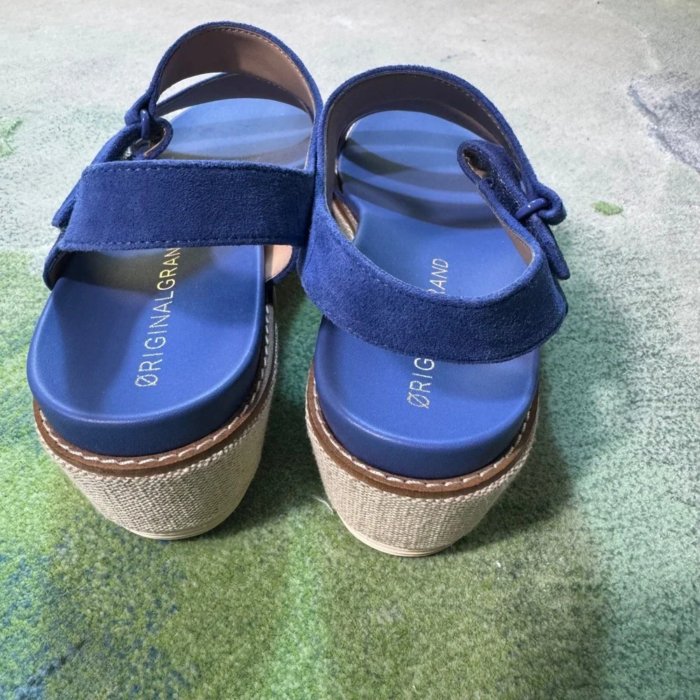 Cole Haan OriginalGrand Blue Suede Platform Wedge Sandals W32542 Womens 8.5 B